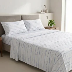 Completo Lenzuola Percalle Fiocco azzurro Matrimoniale