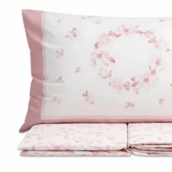 Completo Lenzuola Percalle Venezia Marsiglia Fiori Rosa Matrimoniale