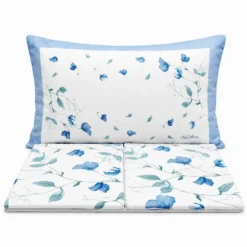 Completo Lenzuola Percalle Venezia Petali azzurri matrimoniale