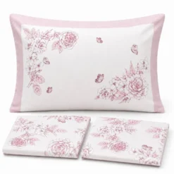 Completo Lenzuola Percalle Venezia Praga Rose Rosa matrimoniale