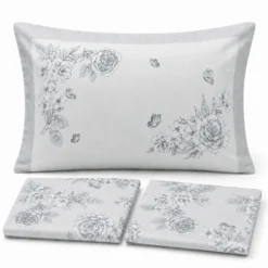 Completo Lenzuola Percalle Venezia Praga Rose Grigio matrimoniale