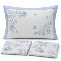 Completo Lenzuola Percalle Venezia Praga Rose Azzurro matrimoniale