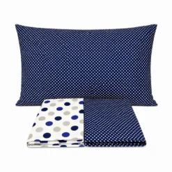 Completo Lenzuola Pois blu piazza e mezzo