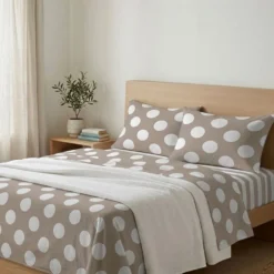 Completo Lenzuola Pois Grosso Beige Singolo