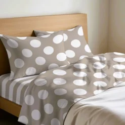 Completo Lenzuola Pois Grosso Beige Matrimoniale