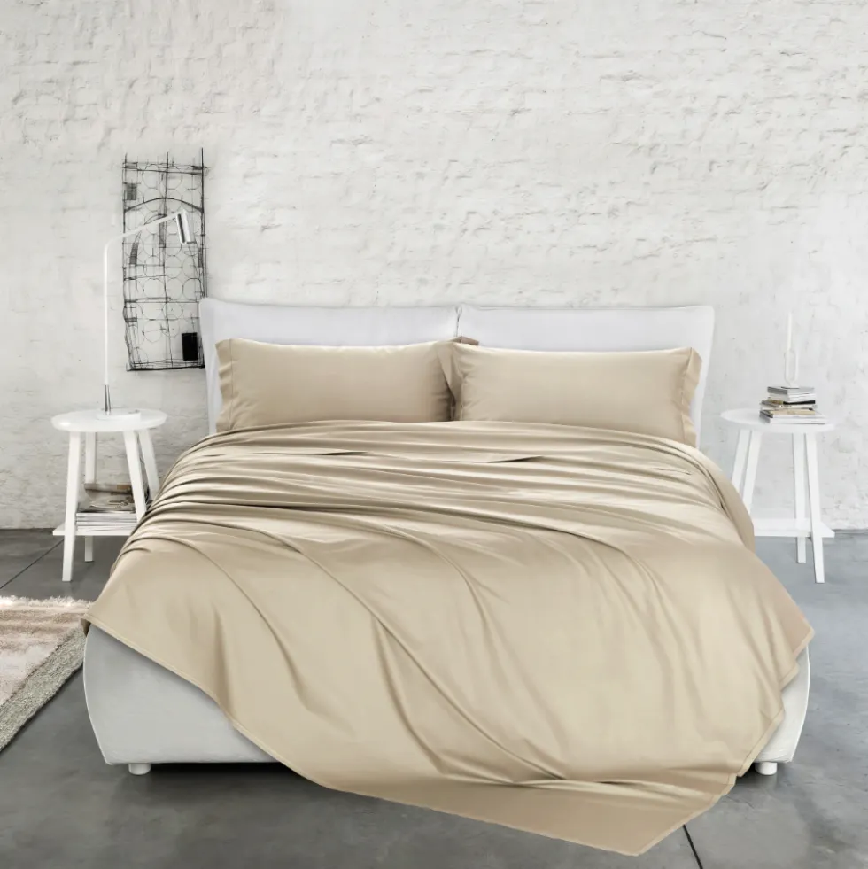 Completo Lenzuola Raso Beige matrimoniale