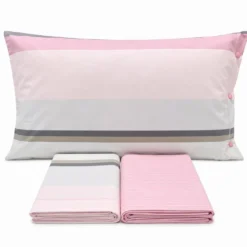 Completo Lenzuola scia rigato rosa Singolo