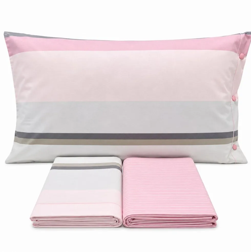 Completo Lenzuola scia rigato rosa Singolo