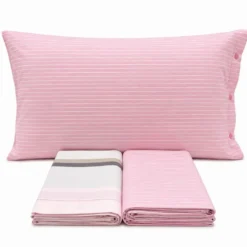 Completo Lenzuola scia rigato rosa matrimoniale