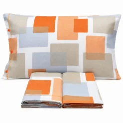 Completo Lenzuola square quadri arancio piazza e mezzo