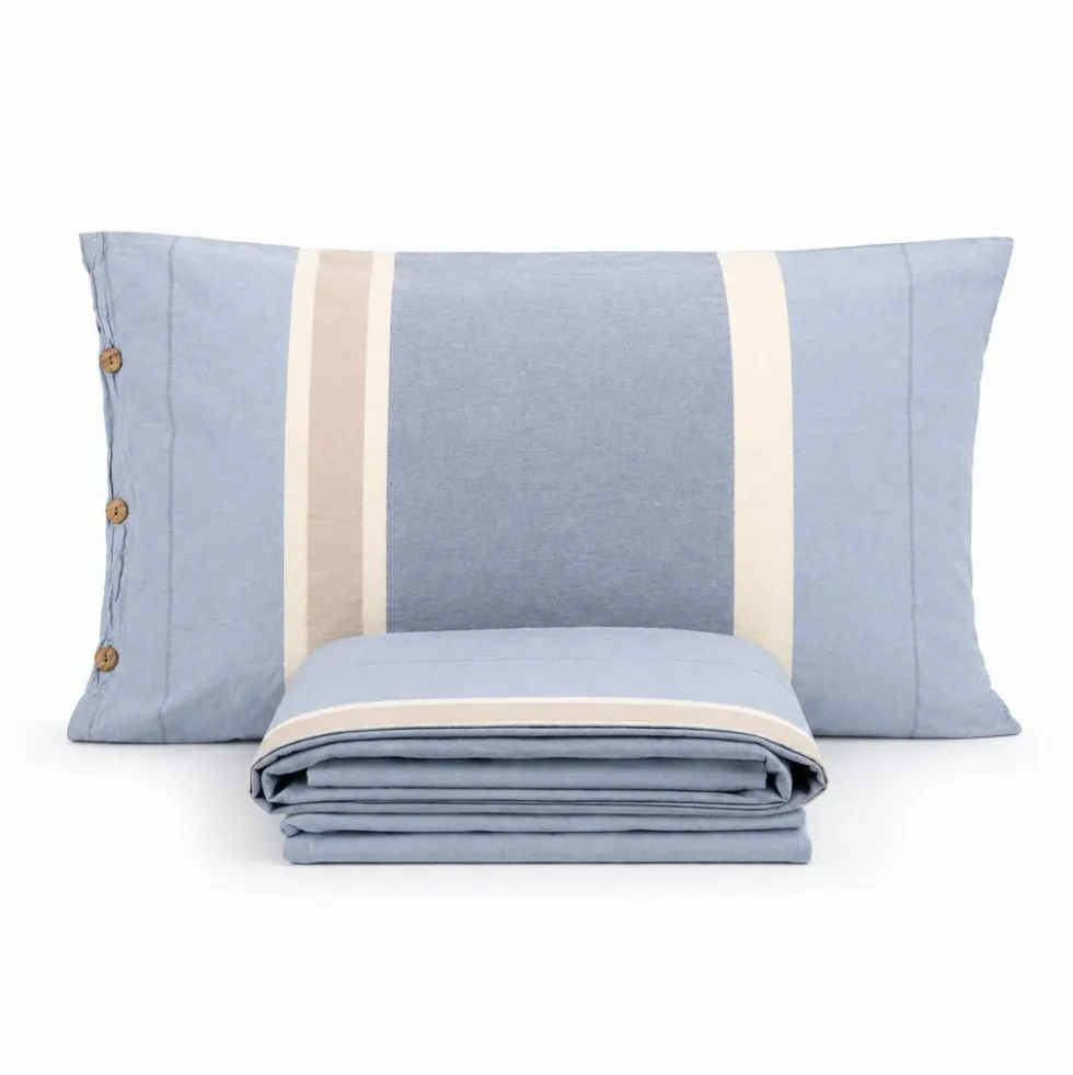 Completo Lenzuola Stone Washed Matilde Blu MatrimonialeDIS. 80