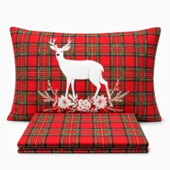 Completo Lenzuola Tartan Cervo Rosso Piazza e mezzo