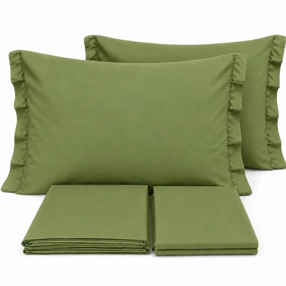 Completo Lenzuola Volant Joli Verde Prateria Matrimoniale