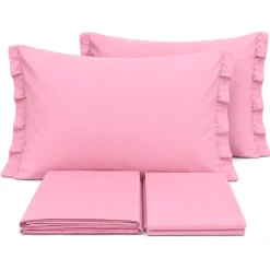 Completo Lenzuola Volant Joli Rosa Matrimoniale