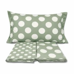 Completo Lenzuola Volant Moon pois Verde Matrimoniale
