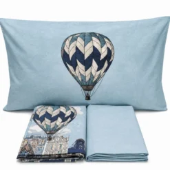 Completo Lenzuola Volare Mongolfiera Azzurra Singolo