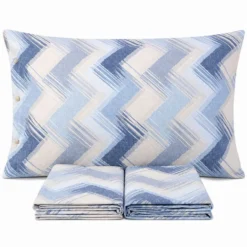 Completo Lenzuola Zig Zag Moderno Azzurro Piazza e mezzo