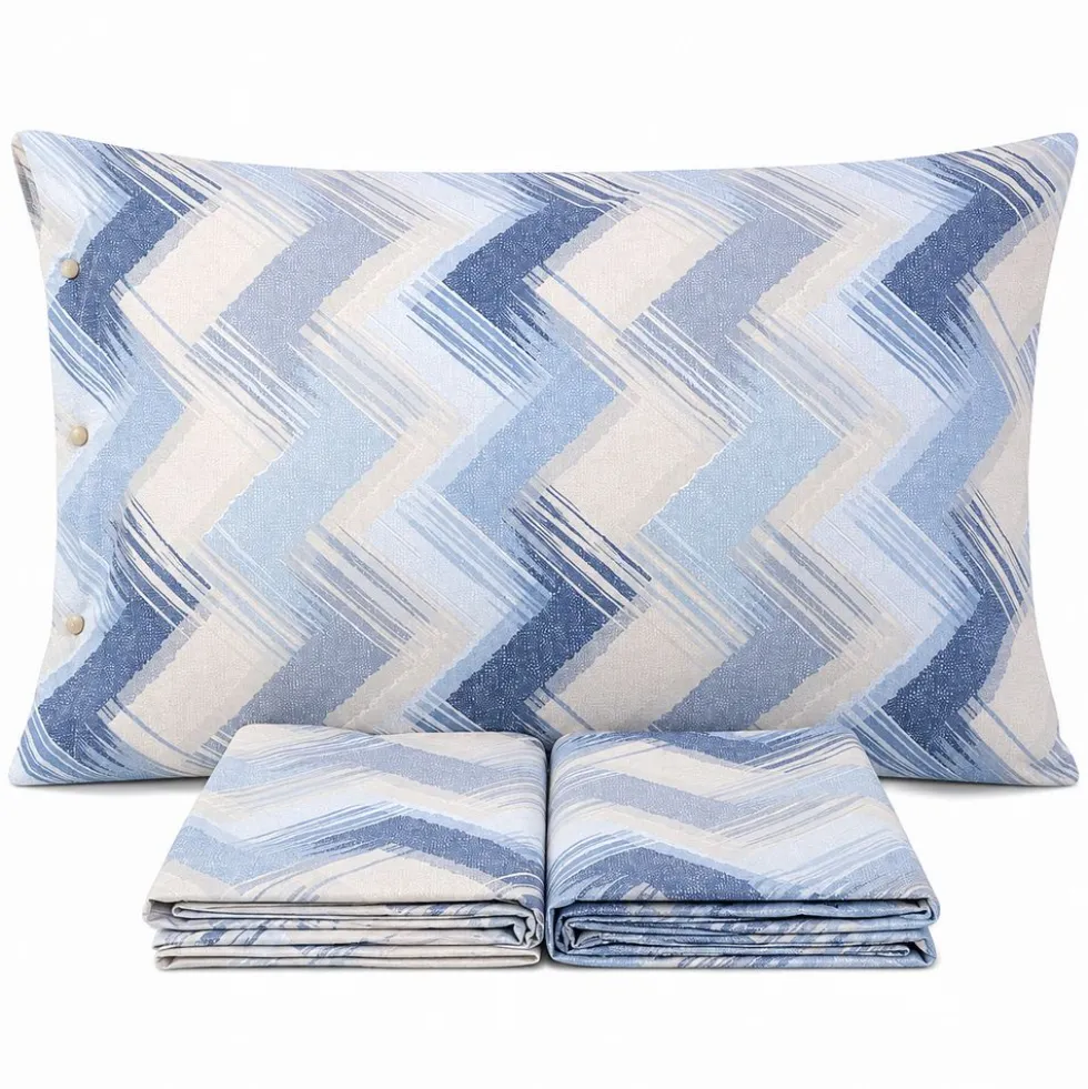 Completo Lenzuola Zig Zag Moderno Azzurro Piazza e mezzo