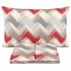 Completo Lenzuola Zig Zag moderno Rosso Matrimoniale