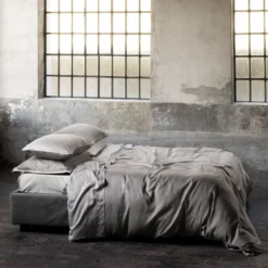 Completo Letto Raso di cotone Mikado Fumo Matrimoniale