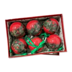 Confezione 6 palle natalizie aghi di pino diametro 8 cm con scatola
