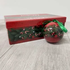 Confezione 6 palle natalizie aghi di pino diametro 8 cm con scatola