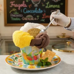 Coppa Gelato Spugna 3 pezzi – Vaniglia, Mango & Cioccolato