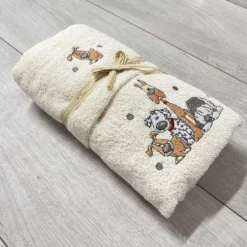 Coppia asciugamani Cani ricamati panna