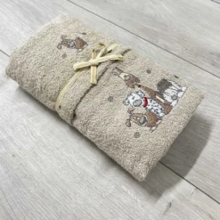 Coppia asciugamani Cani ricamati tortora