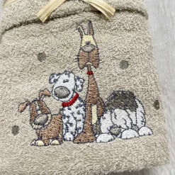 Coppia asciugamani Cani ricamati tortora