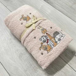 Coppia asciugamani Cani ricamati rosa