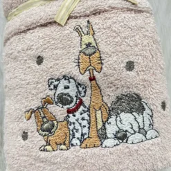 Coppia asciugamani Cani ricamati rosa