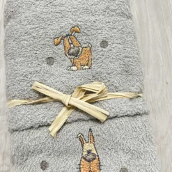 Coppia asciugamani Cani ricamati grigio