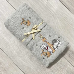 Coppia asciugamani Cani ricamati grigio