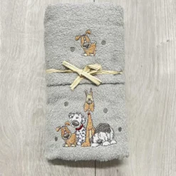Coppia asciugamani Cani ricamati grigio