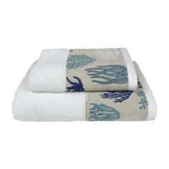 Coppia asciugamani CREOLE Balza Corallo Bianco/Azzurro