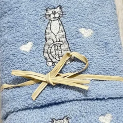 Coppia asciugamani Gatti ricamati azzurro