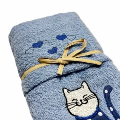 Coppia asciugamani Gattone Blu fondo azzurro