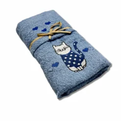 Coppia asciugamani Gattone Blu fondo azzurro