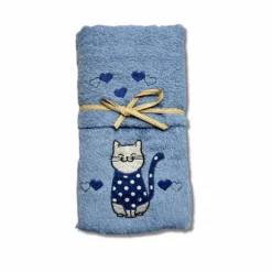 Coppia asciugamani Gattone Blu fondo azzurro