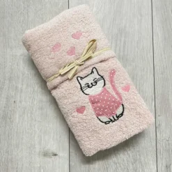 Coppia asciugamani Gattone rosa fondo rosa