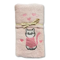Coppia asciugamani Gattone rosa fondo rosa