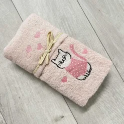 Coppia asciugamani Gattone rosa fondo rosa