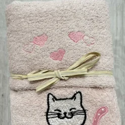 Coppia asciugamani Gattone rosa fondo rosa