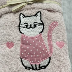 Coppia asciugamani Gattone rosa fondo rosa