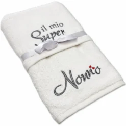 Coppia asciugamani Il mio super nonno bianchi ricamati