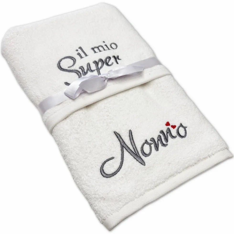 Coppia asciugamani Il mio super nonno bianchi ricamati