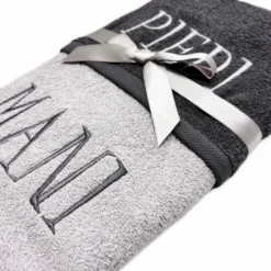 Coppia asciugamani Mani & Piedi ricamati Grigio