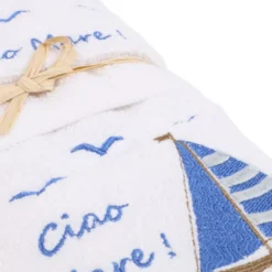 Coppia asciugamani Ricamati Ciao Mare Bianco