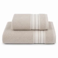 Coppia asciugamani Ricamati Stripe Tortora